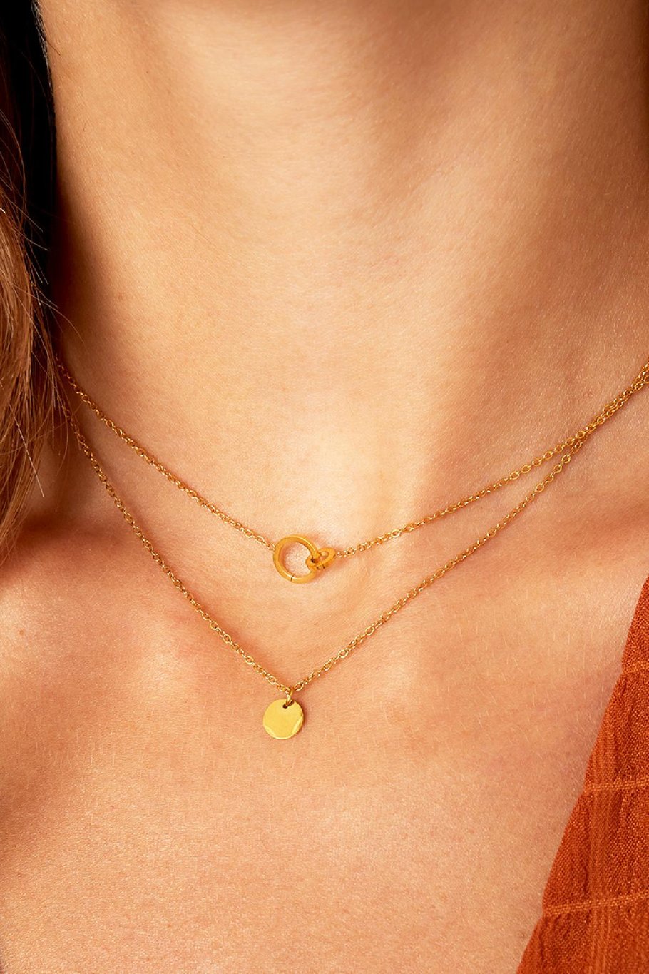 Necklaces connected circles Gold Color Stainless Steel Picture2